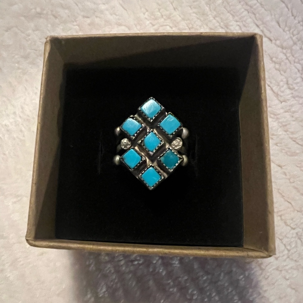 Vintage Navaho Snake Eyes Sterling Native Turquoise Ring
